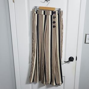 ZARA Brown Striped Long Pants with Tortoise Buttons